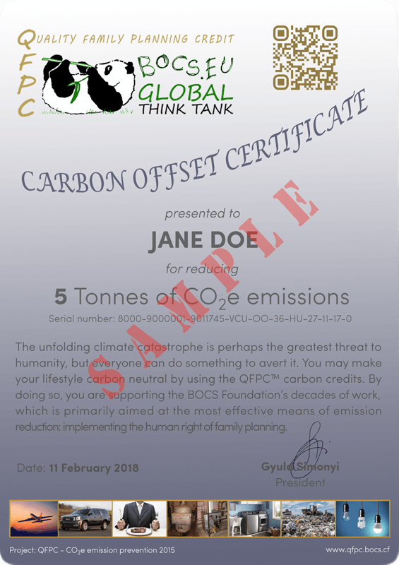 Carbon Offset Certificate Sample | BOCS Foundation